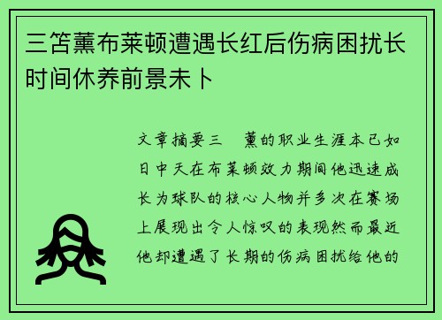 三笘薰布莱顿遭遇长红后伤病困扰长时间休养前景未卜